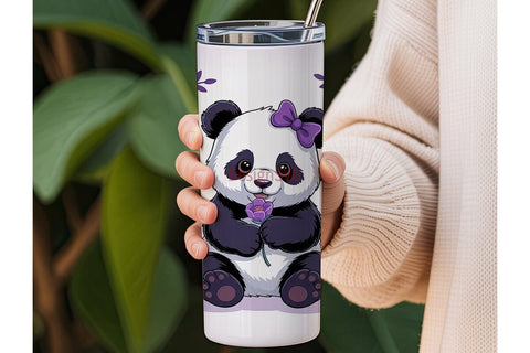 Cute Panda with Flowers 20oz Tumbler Sublimation DesignSVG 