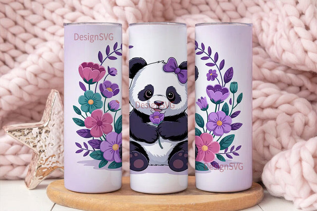 Cute Panda with Flowers 20oz Tumbler Sublimation DesignSVG 