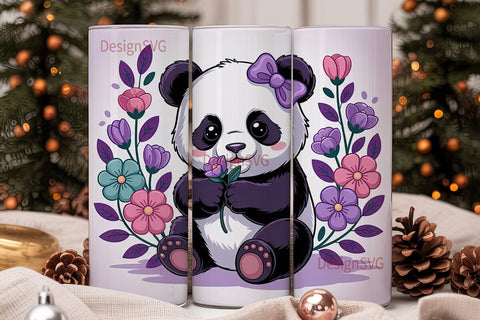 Cute Panda with Flowers 20oz Tumbler Sublimation DesignSVG 