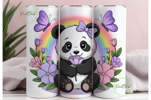 Cute Panda with Flowers 20oz Tumbler Sublimation PixelChick 