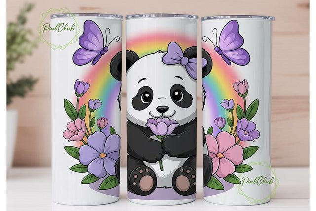Cute Panda with Flowers 20oz Tumbler Sublimation PixelChick 