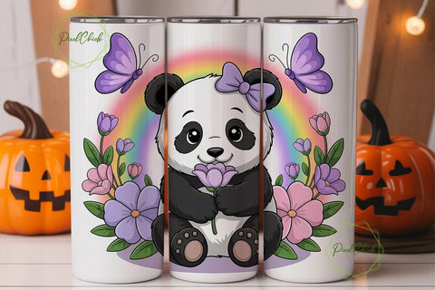 Cute Panda with Flowers 20oz Tumbler Sublimation PixelChick 