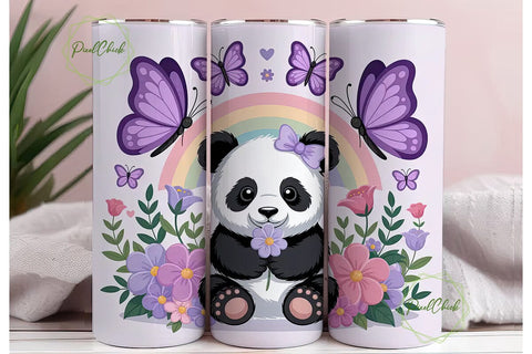 Cute Panda with Flowers 20oz Tumbler Sublimation PixelChick 