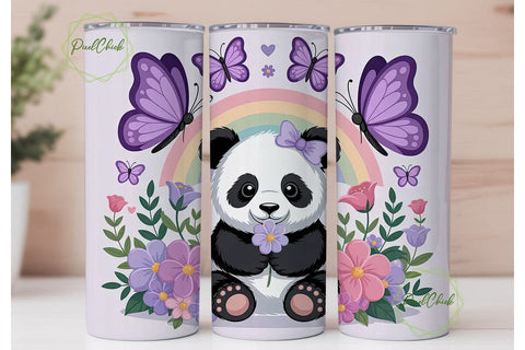 Cute Panda with Flowers 20oz Tumbler Sublimation PixelChick 