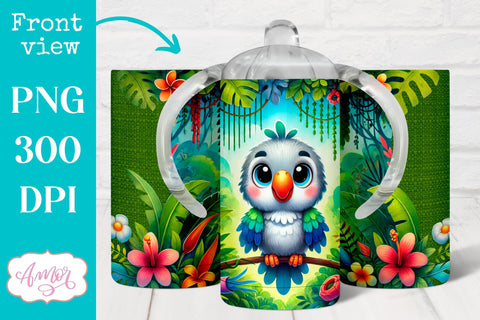 Cute parrot sippy cup sublimation PNG | Baby 12oz tumbler PNG Sublimation Amorclipart 