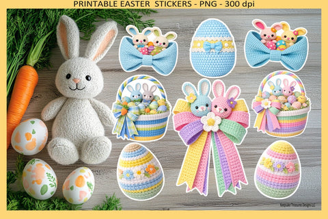Cute Pastel Crochet Easter Stickers, 8x11 Png Printable Sheets and Individual Png Sublimation Keepsake Treasures Designs LLC. 