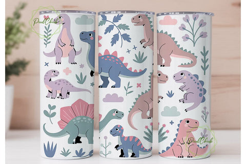 Cute Pastel Dinosaurs 20oz Tumbler Wrap Sublimation PixelChick 