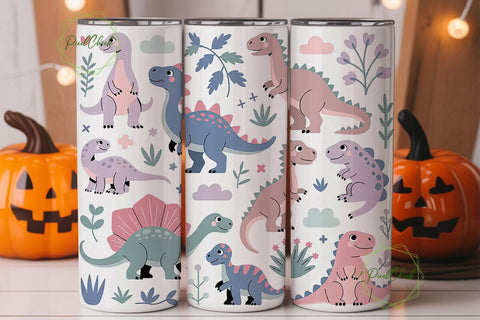 Cute Pastel Dinosaurs 20oz Tumbler Wrap Sublimation PixelChick 
