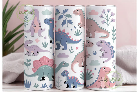 Cute Pastel Dinosaurs 20oz Tumbler Wrap Sublimation PixelChick 