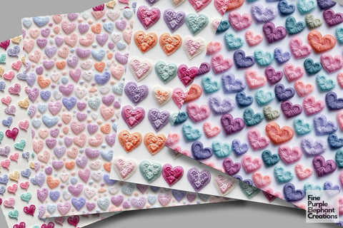 Cute Pastel Embroidered Hearts Digital Paper | Printable Valentine Digital Pattern Fine Purple Elephant Creations 
