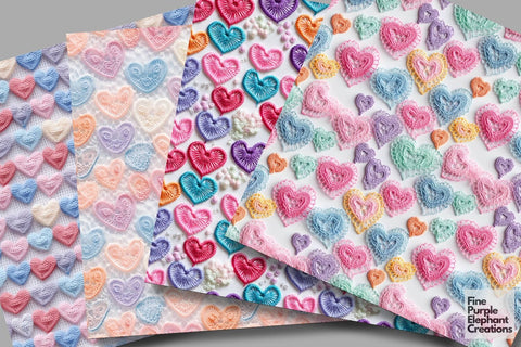 Cute Pastel Embroidered Hearts Digital Paper | Printable Valentine Digital Pattern Fine Purple Elephant Creations 