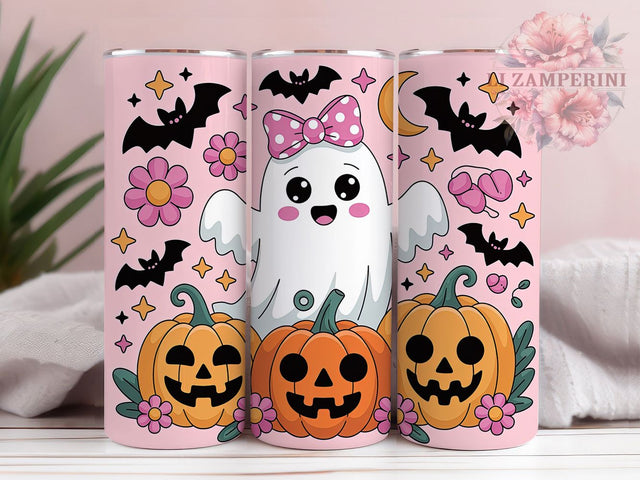 Cute Pastel Pink Ghost Tumbler, Pink Halloween, 20Oz Tumbler, Sublimation Design, Kawaii Spooky, Soft Goth, Cute & Creepy Sublimation Li Zamperini 