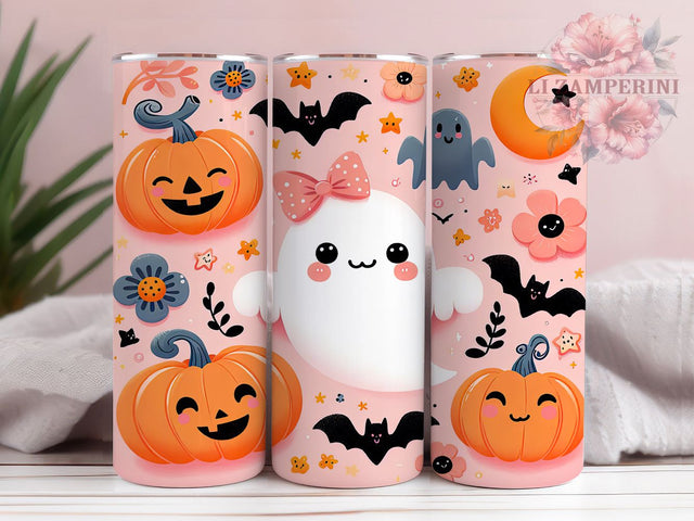 Cute Pastel Pink Ghost Tumbler, Pink Halloween, 20Oz Tumbler, Sublimation Design, Kawaii Spooky, Soft Goth, Cute & Creepy Sublimation Li Zamperini 