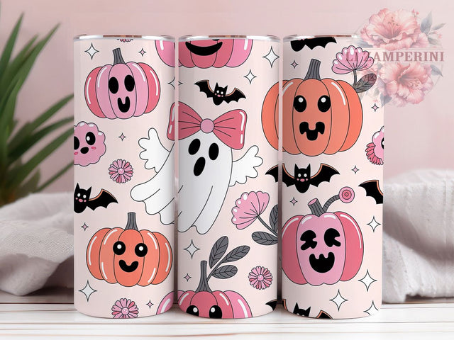 Cute Pastel Pink Ghost Tumbler, Pink Halloween, 20Oz Tumbler, Sublimation Design, Kawaii Spooky, Soft Goth, Cute & Creepy Sublimation Li Zamperini 