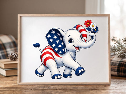 Cute Patriotic Elephant PNG SVG artprintfile 