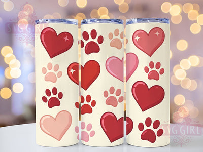 Cute Paw Print Valentine Tumbler, Pet Lover Wrap, Seamless Paw Print, 20oz Tumbler Wrap, Sublimation Design, Cute Pet Valentine, Dog Cat Lover Gift Sublimation SvggirlplusArt 