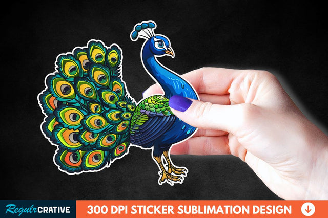 Cute Peacock Sticker Clipart Sublimation Regulrcrative 