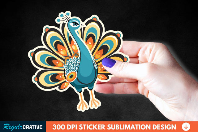 Cute Peacock Sticker Clipart Sublimation Regulrcrative 