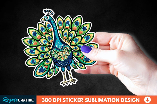 Cute Peacock Sticker Clipart Sublimation Regulrcrative 