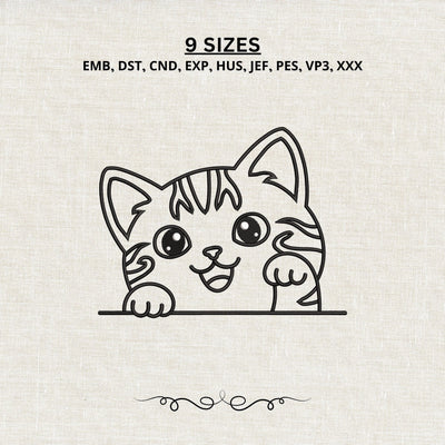 Cute Peeking Cat Embroidery Design – Kawaii Kitten Outline Peekaboo Cat Machine Embroidery File Embroidery/Applique DESIGNS PatternFeed8 