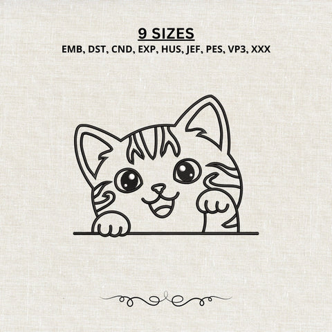 Cute Peeking Cat Embroidery Design – Kawaii Kitten Outline Peekaboo Cat Machine Embroidery File Embroidery/Applique DESIGNS PatternFeed8 
