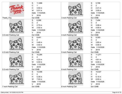 Cute Peeking Cat Embroidery Design – Kawaii Kitten Outline Peekaboo Cat Machine Embroidery File Embroidery/Applique DESIGNS PatternFeed8 