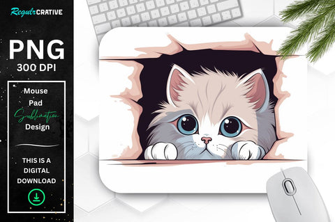Cute Peeking Cat mouse pad Bundle Sublimation Regulrcrative 