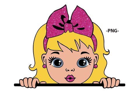 Cute Peeking Girl Clipart with Pink Bow in SVG JPG PDF EPS PNG AI DXF Formats for Cricut Sublimation Printing and Digital Design SVG 1uniqueminute 