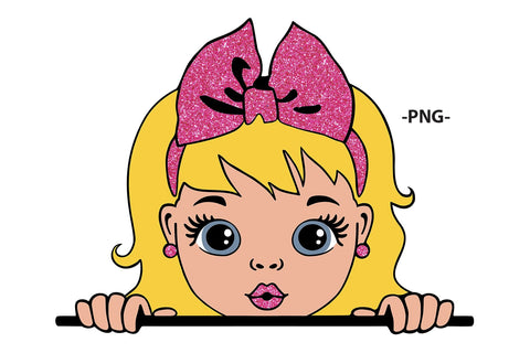 Cute Peeking Girl Clipart with Pink Bow in SVG JPG PDF EPS PNG AI DXF Formats for Cricut Sublimation Printing and Digital Design SVG 1uniqueminute 