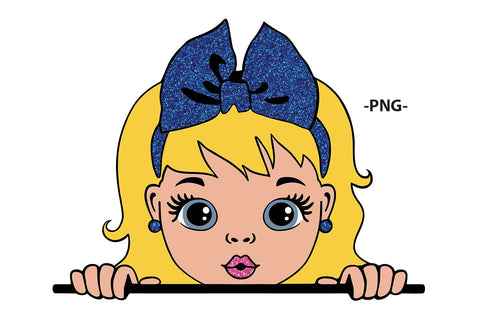 Cute Peeking Girl Clipart with Pink Bow in SVG JPG PDF EPS PNG AI DXF Formats for Cricut Sublimation Printing and Digital Design SVG 1uniqueminute 
