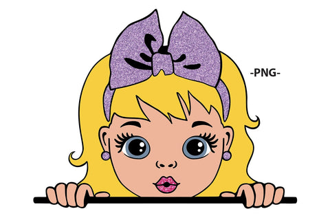 Cute Peeking Girl Clipart with Pink Bow in SVG JPG PDF EPS PNG AI DXF Formats for Cricut Sublimation Printing and Digital Design SVG 1uniqueminute 