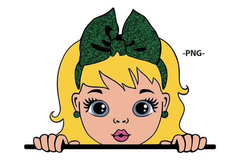 Cute Peeking Girl Clipart with Pink Bow in SVG JPG PDF EPS PNG AI DXF Formats for Cricut Sublimation Printing and Digital Design SVG 1uniqueminute 