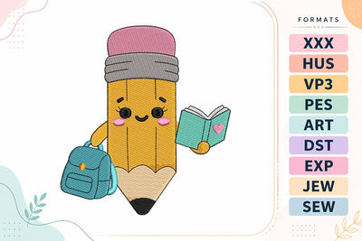 Cute Pencil Reading Book Back To School Embroidery Design Embroidery/Applique DESIGNS sg embroidery 