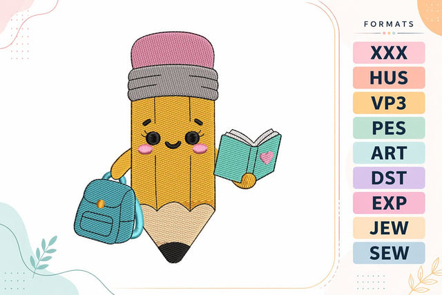 Cute Pencil Reading Book Back To School Embroidery Design Embroidery/Applique DESIGNS sg embroidery 