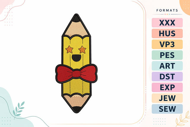 Cute Pencil With Bow Back To School Embroidery Design Embroidery/Applique DESIGNS sg embroidery 