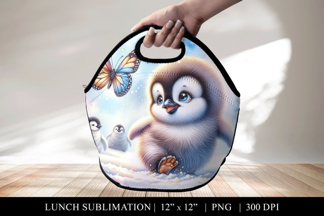 Cute Penguin & Butterfly Lunch Tote Sublimation BijouBay 