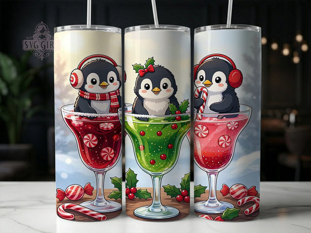 Cute Penguin Cocktails 20oz Tumbler, Cute Penguin Cocktails, 20oz Tumbler Wrap, Sublimation Design, Cute Animal Art, Digital Download, Tumbler PNG, Penguin Cocktail Wrap Sublimation SvggirlplusArt 