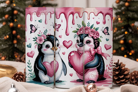Cute Penguin Couple 20oz Tumbler Wrap Sublimation DesignSVG 