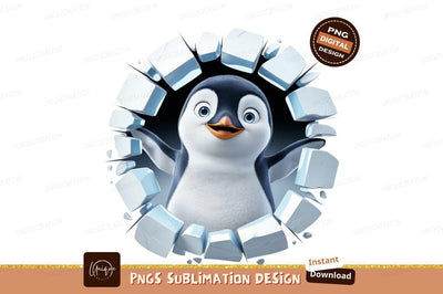 Cute Penguin Emerging From Ice Wall Sublimation Designangry 