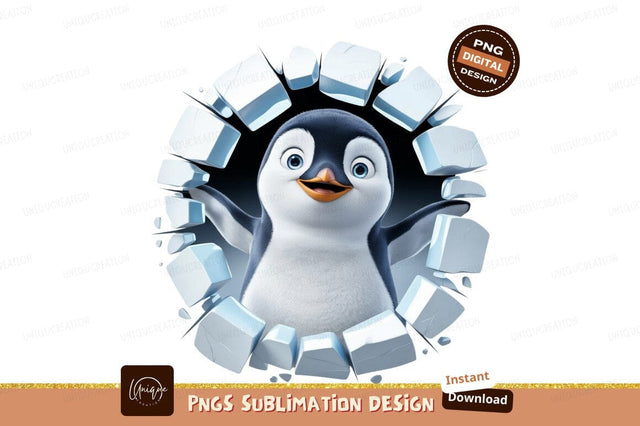 Cute Penguin Emerging From Ice Wall Sublimation Designangry 