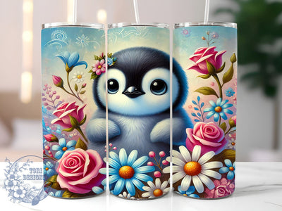 Cute Penguin Floral 20oz Tumbler, Flower Tumbler, Cute Penguin Design, Sublimation Wrap, 20oz Tumbler, Animal Lover Gift, Floral Drinkware Sublimation ToriDesigns 