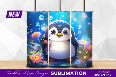 Cute penguin holding flowers tumbler png Sublimation Regulrcrative 