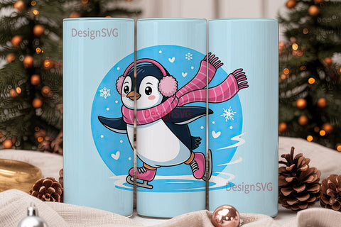Cute Penguin Ice Skating 20oz Tumbler Sublimation DesignSVG 