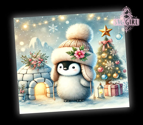Cute Penguin Igloo Holiday Winter Tumbler Wrap, Igloo Design, 20oz Tumbler, Sublimation Wrap, Holiday Drinkware, Winter Gift, Cute Christmas Mug Sublimation SvggirlplusArt 