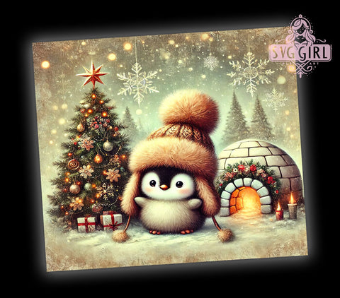 Cute Penguin Igloo Holiday Winter Tumbler Wrap, Igloo Design, 20oz Tumbler, Sublimation Wrap, Holiday Drinkware, Winter Gift, Cute Christmas Mug Sublimation SvggirlplusArt 