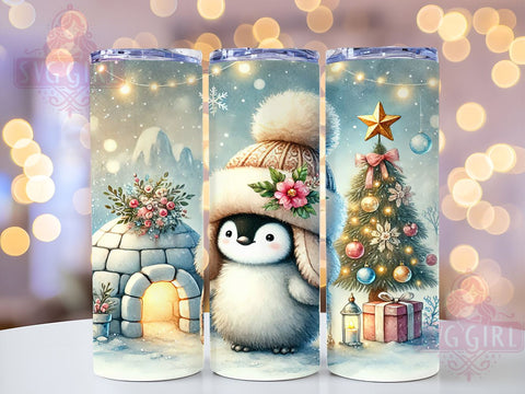 Cute Penguin Igloo Holiday Winter Tumbler Wrap, Igloo Design, 20oz Tumbler, Sublimation Wrap, Holiday Drinkware, Winter Gift, Cute Christmas Mug Sublimation SvggirlplusArt 