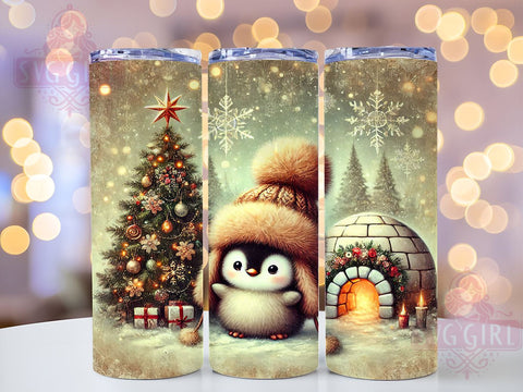 Cute Penguin Igloo Holiday Winter Tumbler Wrap, Igloo Design, 20oz Tumbler, Sublimation Wrap, Holiday Drinkware, Winter Gift, Cute Christmas Mug Sublimation SvggirlplusArt 