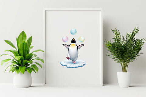 Cute Penguin juggling colorful Balls Sublimation Clipart Sublimation SVGArt 