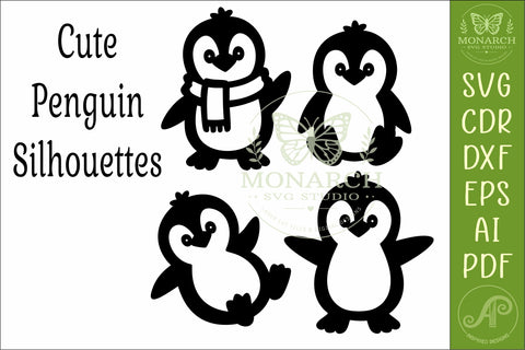 Cute Penguin SVG. Penguin Silhouettes for Christmas 2 SVG APInspireddesigns 