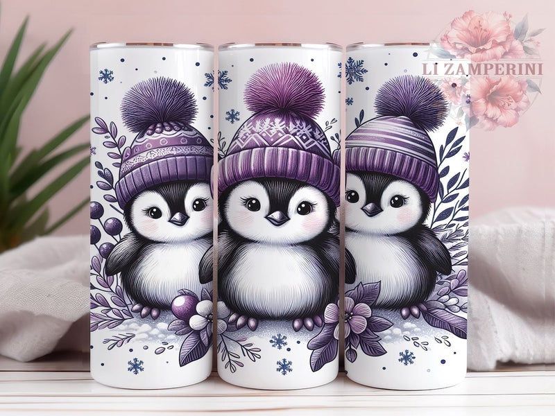 Cute Penguin Tumbler, Christmas Penguin Wrap, 20oz Sublimation Design, Holiday Drinkware, Purple Christmas Tumbler, Adorable Penguin Art, Digital Download Sublimation Li Zamperini 